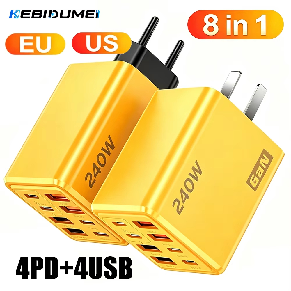 Carregador Rápido GaN De 8 Portas De 240 W , Estação De Carregamento Multiportas USB C PD QC3.0 Com Controle De Temperat