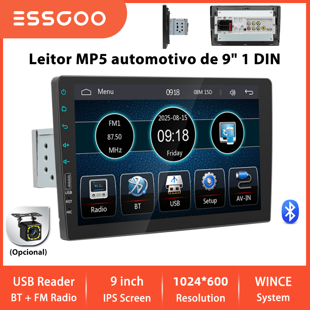 ESSGOO 9 " Tela IPS Do Sistema WINCE Reprodutor MP5 Carro Ruído Único Com Bluetooth 5.1 MirroLink Fio