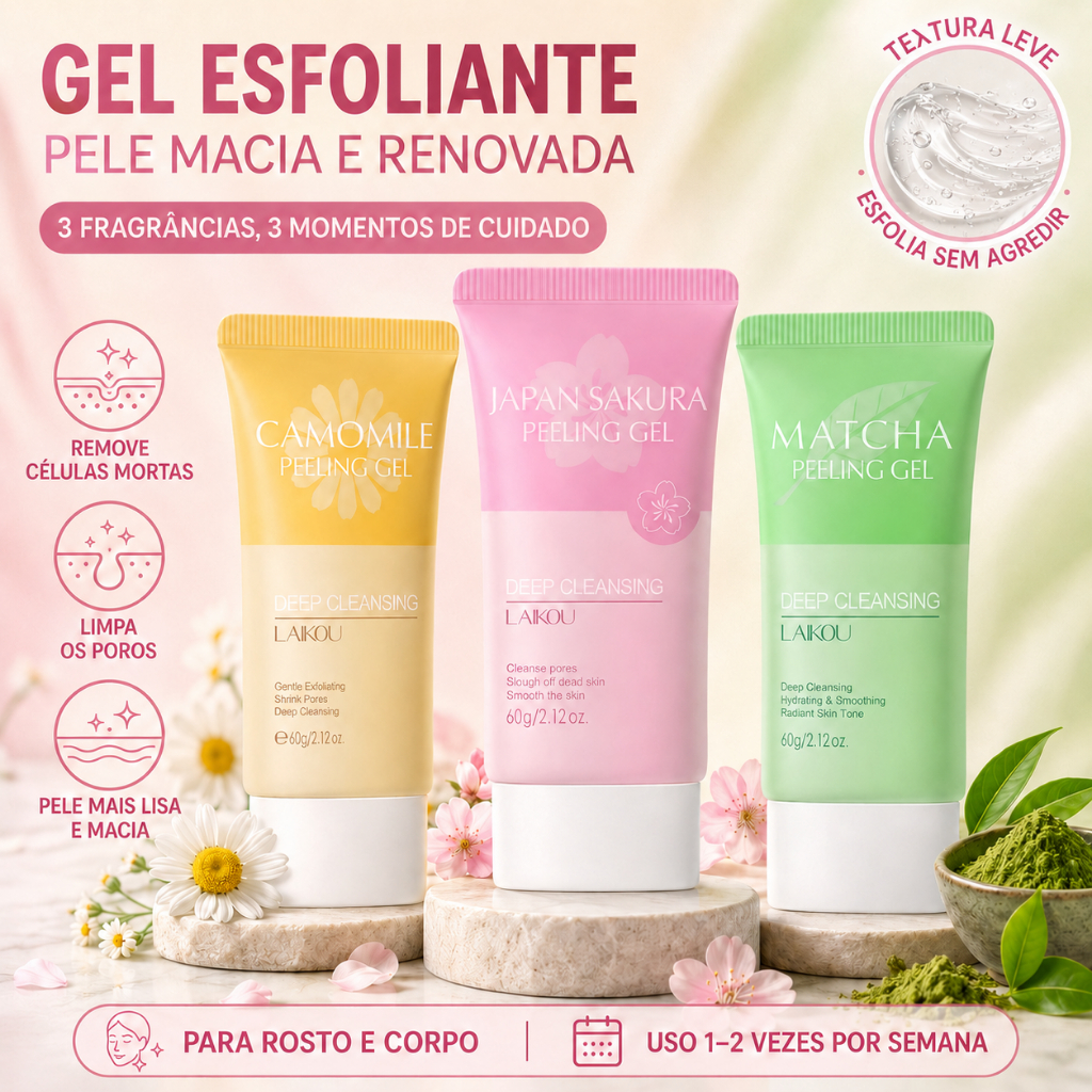 Sakura Gel De Peeling LAIKOU Matcha Esfoliante Facial Remove Pele Morta Clareado