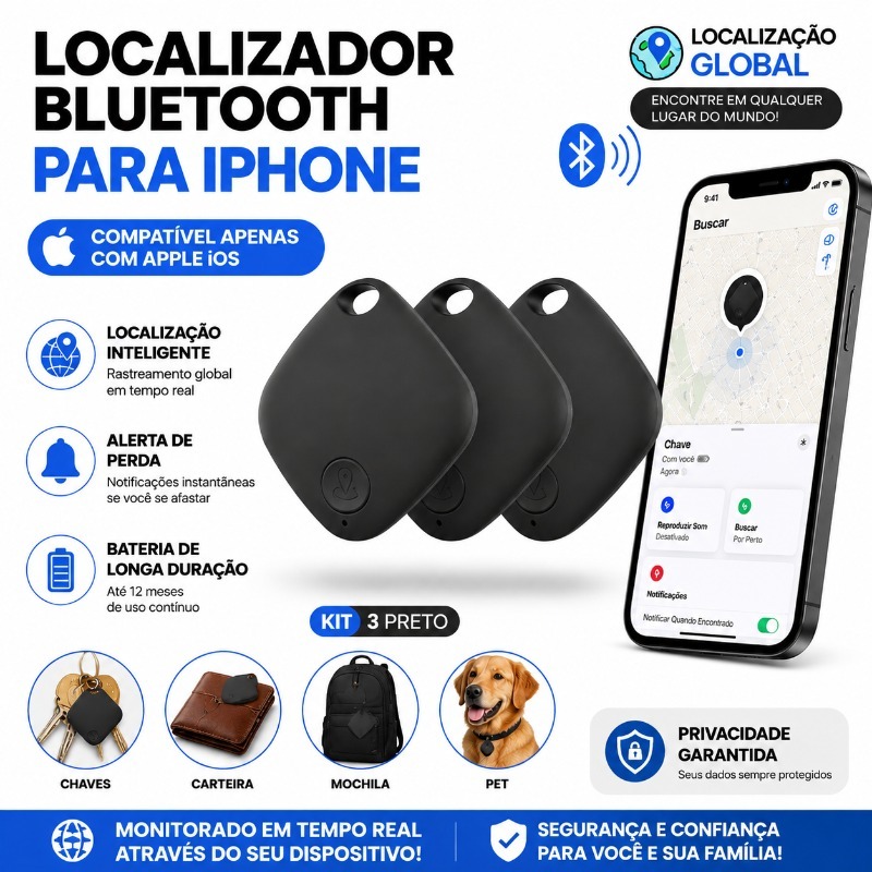 Kit 3/2/1 Rastreador AirTag Smart Tag iPhone iPhone Certificado App Oficial Dist