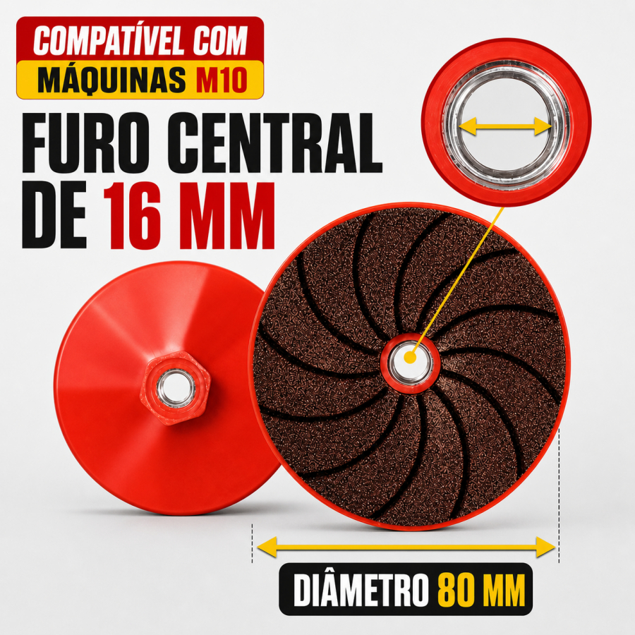 Almofada Abrasiva 80mm Grão 50/100/200 M10 Furo16mm | Esmerilhadeira 100 | Pedra Natural