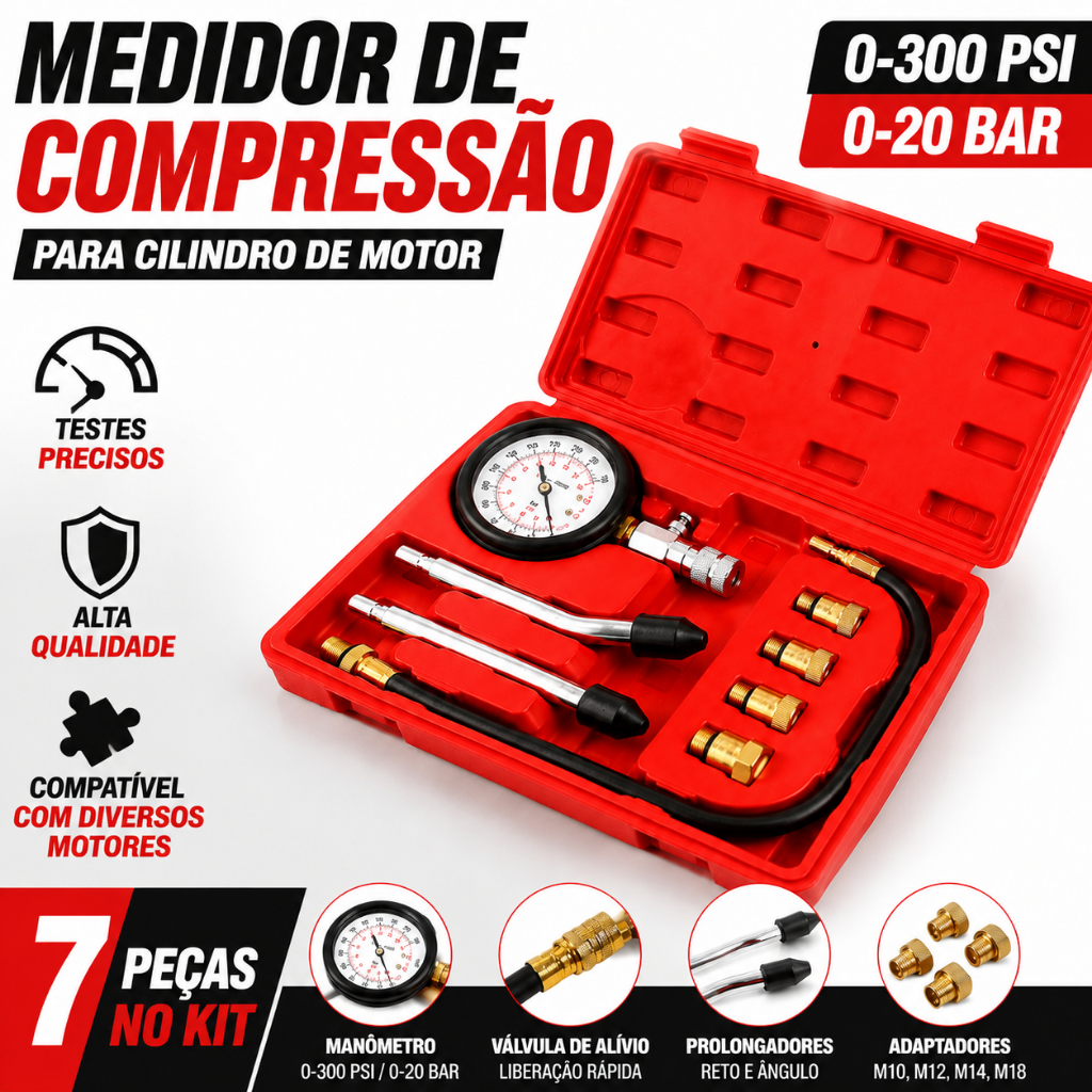 Medidor de Compressão Teste Cilindro Gás Motor Aparelho