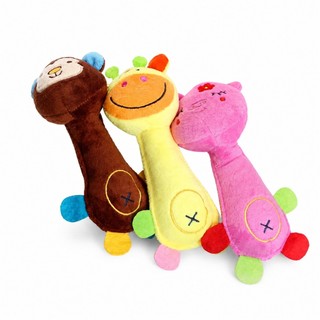 Kit 3 Brinquedos de Pelúcia para Cachorro Mordedor Interativo Macaco Girafa Porco, Alças de Feltro, Bordado
