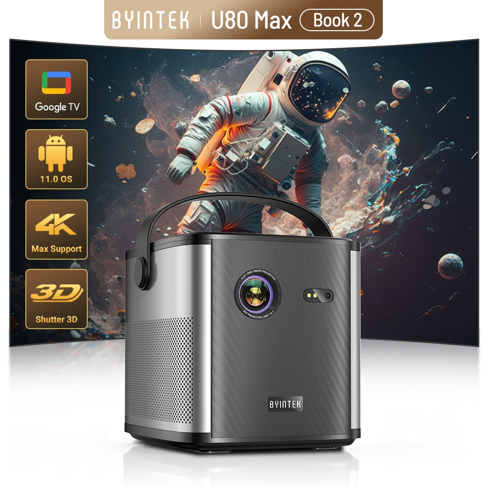 BYINTEK U80 Max Book 2 Projetor 4K Google TV 11.0 Widevine L1 3D WiFi Mini Portátil 1080P Home Theater