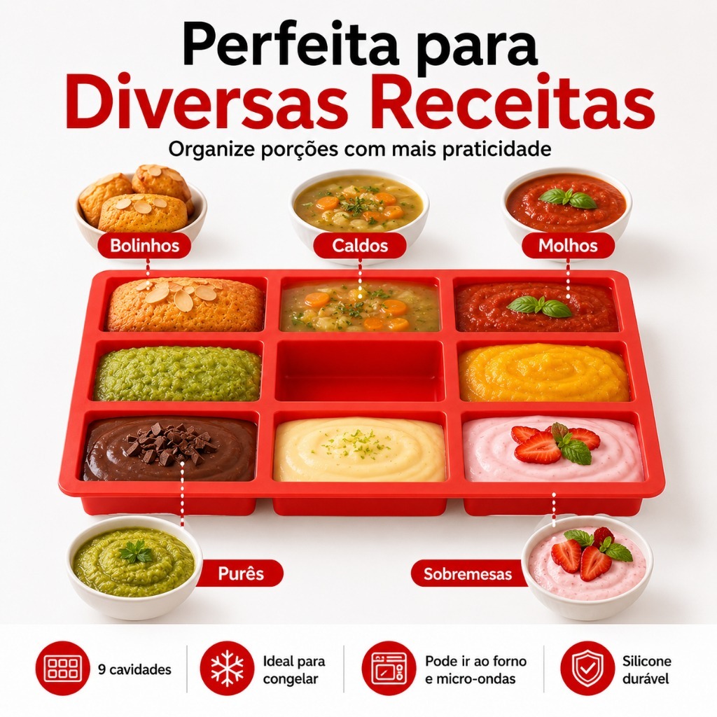 Molde Retangular de Silicone para Bolos, Biscoitos e Chocolate com 9 Furos