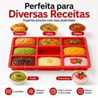 Molde Retangular de Silicone para Bolos, Biscoitos e Chocolate com 9 Furos