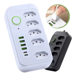 Regua de Tomadas USB Bivolt 5+ Tomadas - Coibeu Extensão Filtro Segurança com 4 Portas USB Tipo C, Cabo Energia
