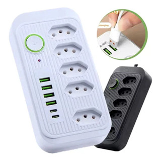 Regua de Tomadas USB Bivolt 5+ Tomadas - Coibeu Extensão Filtro Segurança com 4 Portas USB Tipo C, Cabo Energia