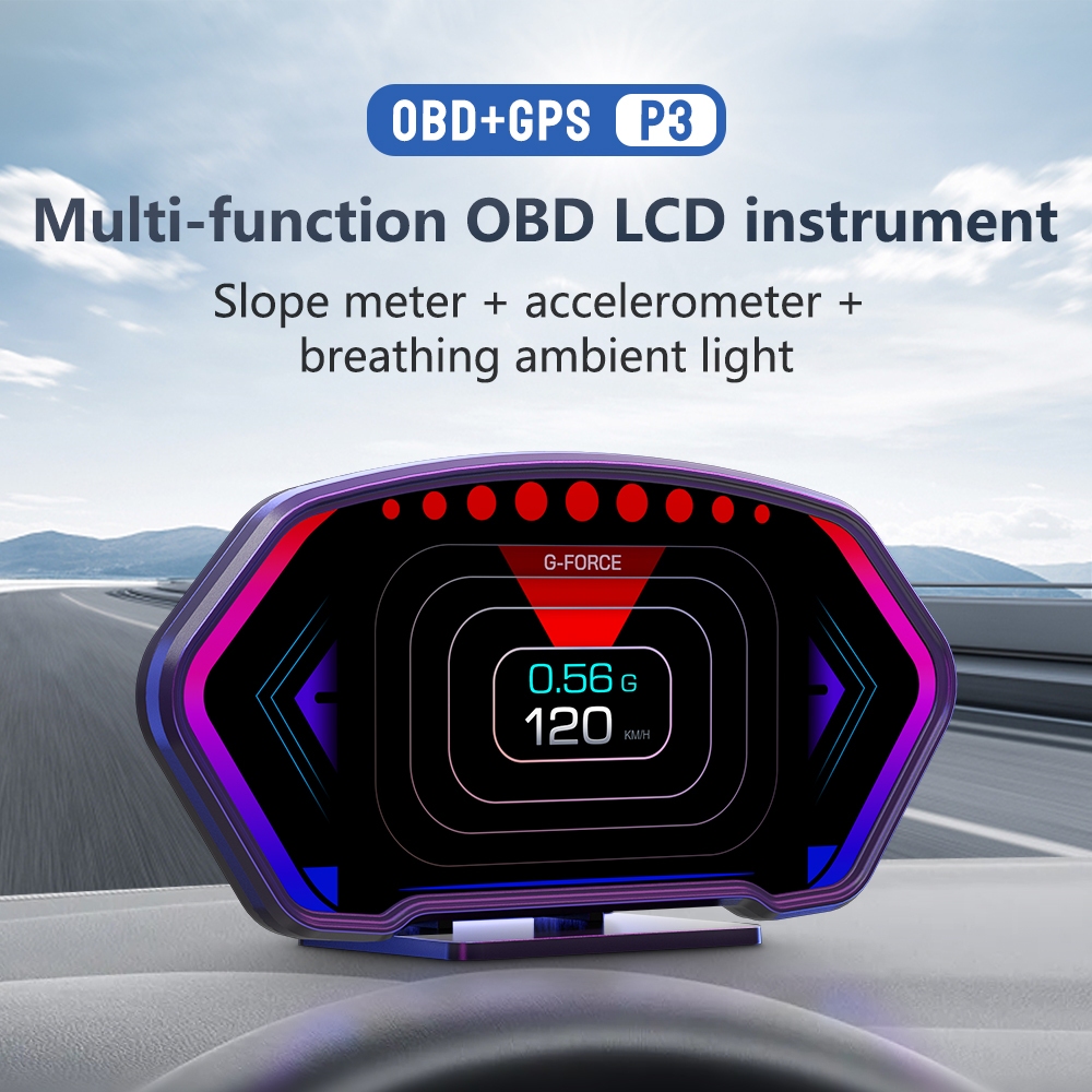 Display OBD + GPS HUD Com Acelerômetro De Inclinação E Alarmes De Segurança RPM De Velocidade De Iluminação Ambiente