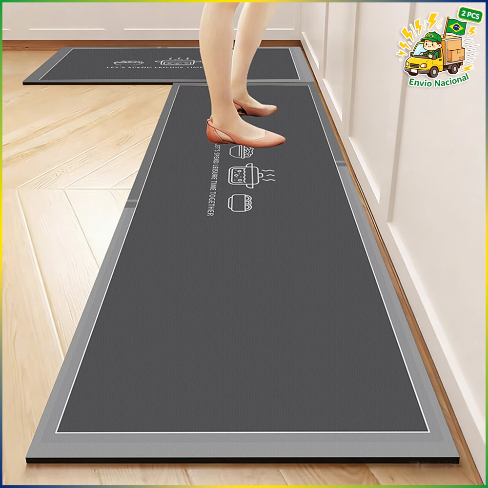 Kit 2 Tapetes de Cozinha - Borracha Antiderrapante, Super Absorvente e Secagem Rápida 120*34cm+60*34cm
