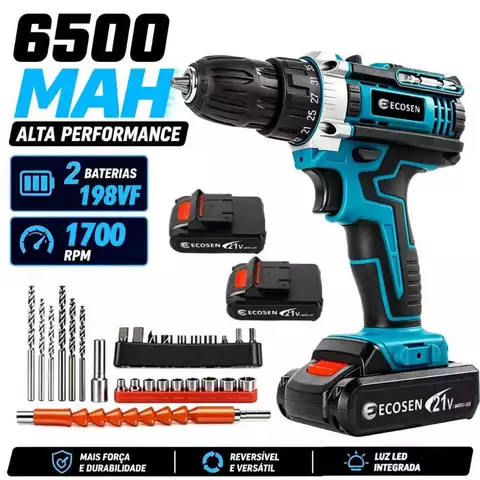 Máquina De Perfuração E Chave De Fenda Bateria 21V 3 Funções Conjunto Completo ECOSEN Professional Edition
