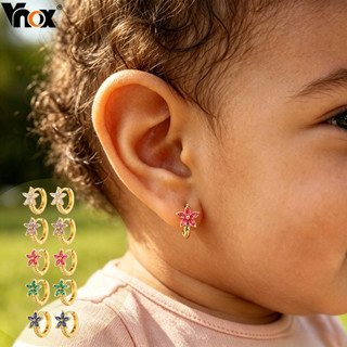 Vnox Flor Banhado A Ouro Brincos Bebê Para Menina Hipoalergênico Zircônia Cúbica Presente Dia das Crianças