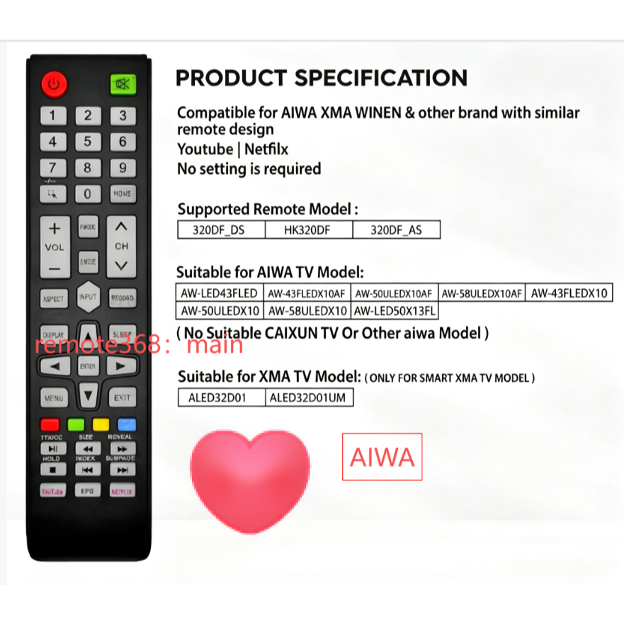 Compatível Para Aiwa/XMA Android Smart Flat Panel LED TV Controle Remoto HK320DF Substituição AW-LED43FLED/43FLEDX10AF 5