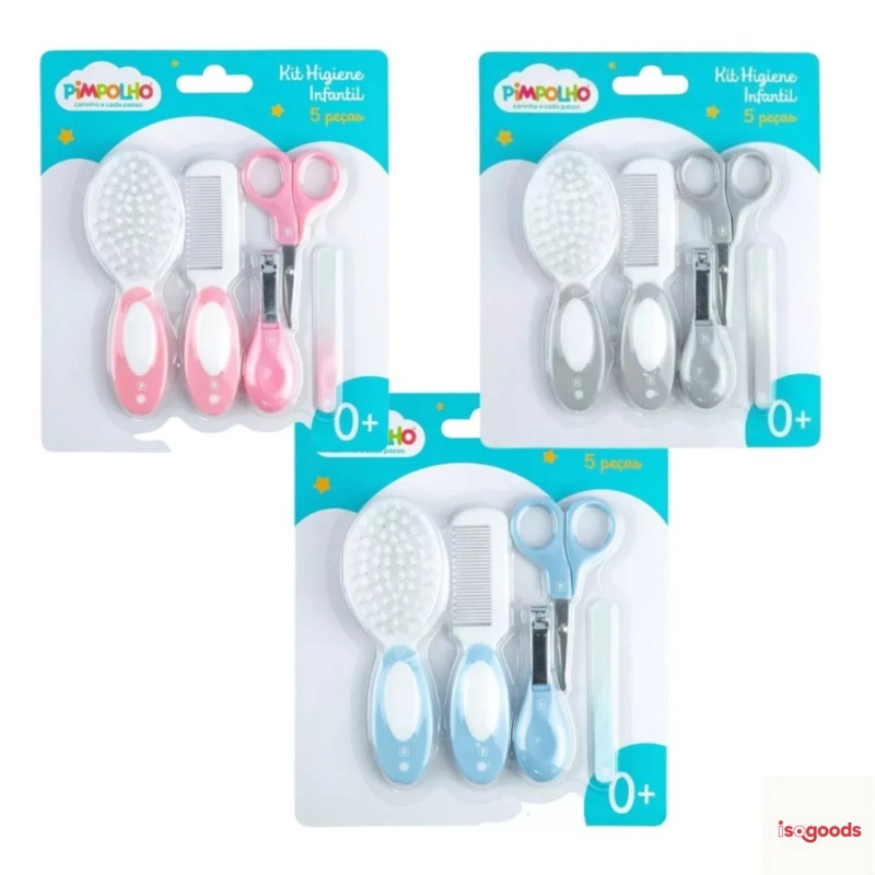 Kit Higiene Bebê 5 Peças Tesoura Cortador Lixa Escova Pente Cabelo Unha Recém-nascido Seguro