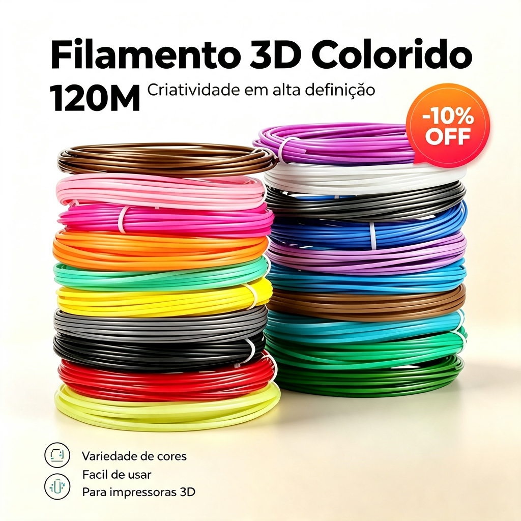Refil Filamento Abs Kit 10 Cores 120/110/100/60/50M Impressora 3d Canetam, coco
