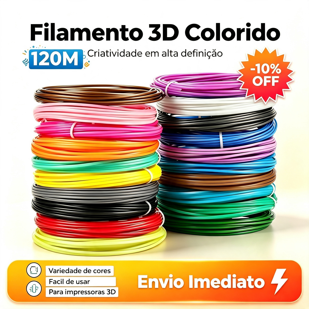 Refil Filamento Pla Kit 10 Cores Variadas 120/110/100/60/50m para Caneta 3d e Impressora 3d