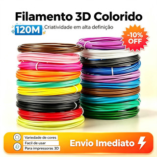 Refil Filamento Pla Kit 10 Cores Variadas 120/110/100/60/50m para Caneta 3d e Impressora 3d