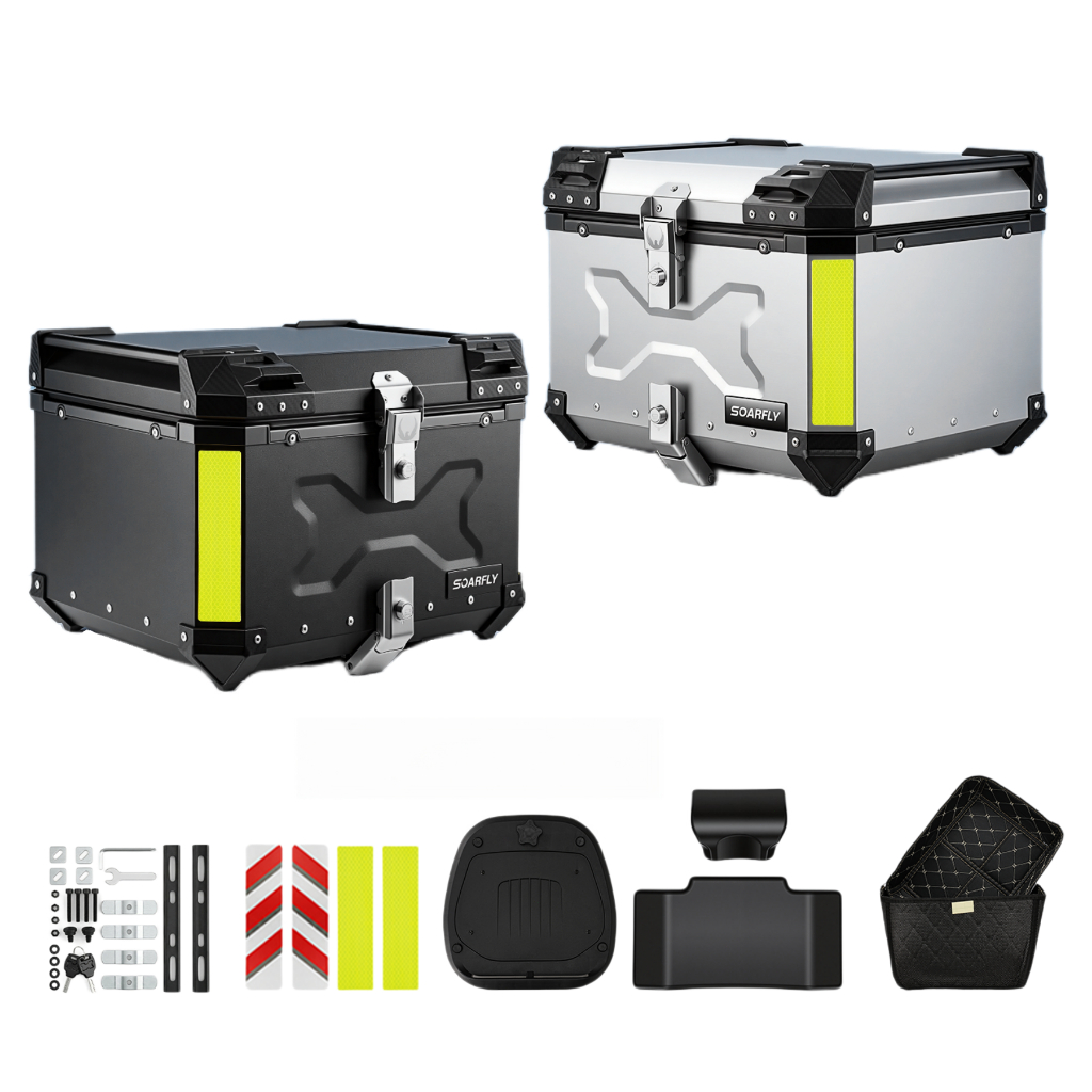 Bau Para Motocicleta 45/55/65L Com Encosto Mala De Abs Preto Capa Traseira Suporte