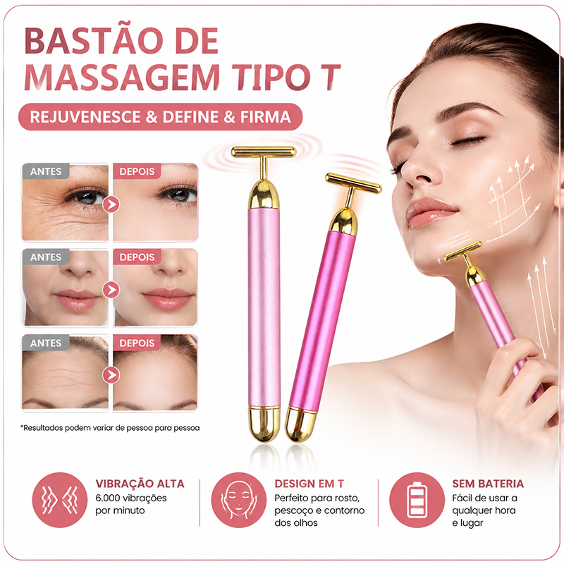 24K Ouro Rolo Barra De Elevação Facial Em Forma De T Ferramenta De Emagrecimento Massageador Vibratória Facial