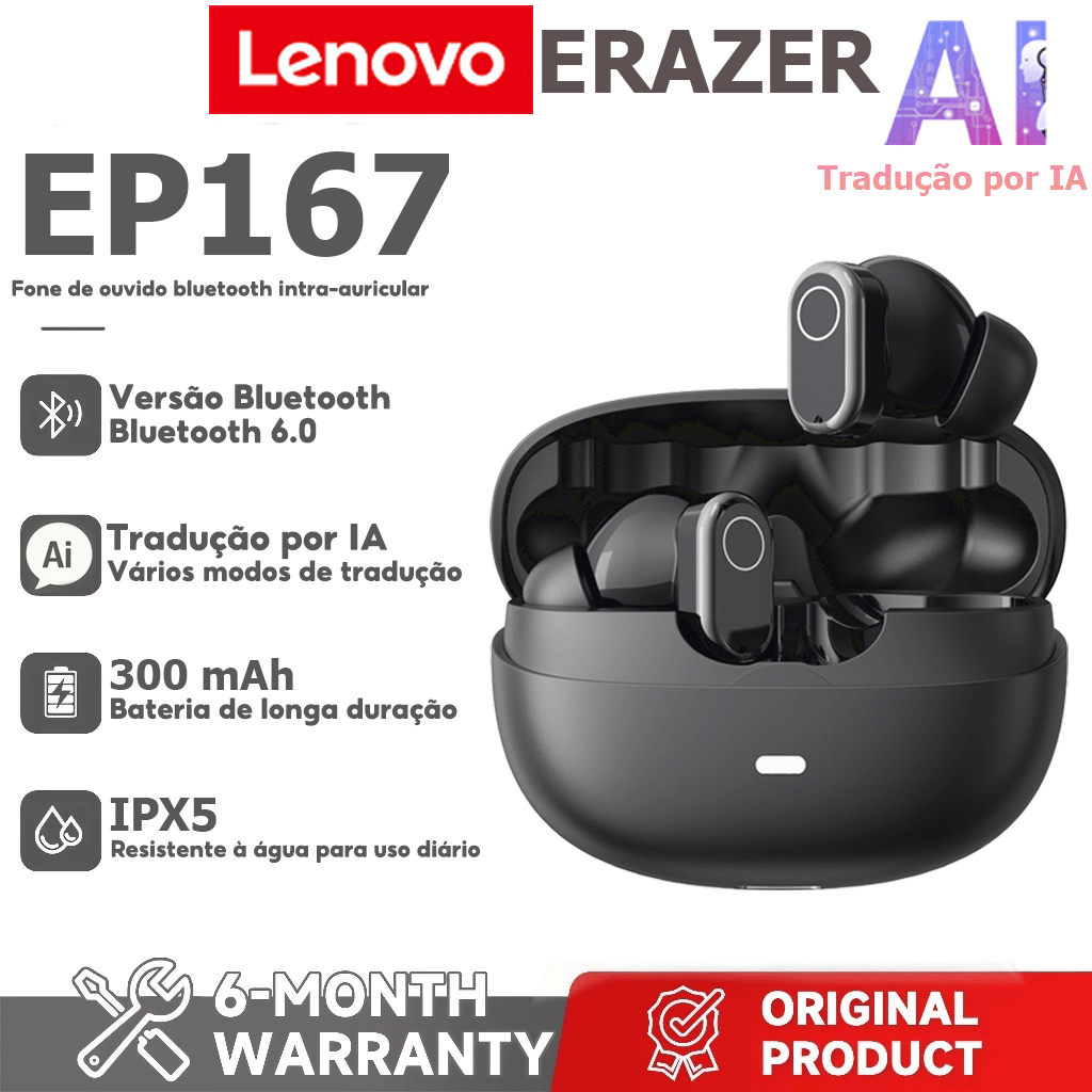 Lenovo ERAZER EP167 AI tradução fone de ouvido Bluetooth ANC cancelamento ruído sem fio fone HD chamada alta fidelidade