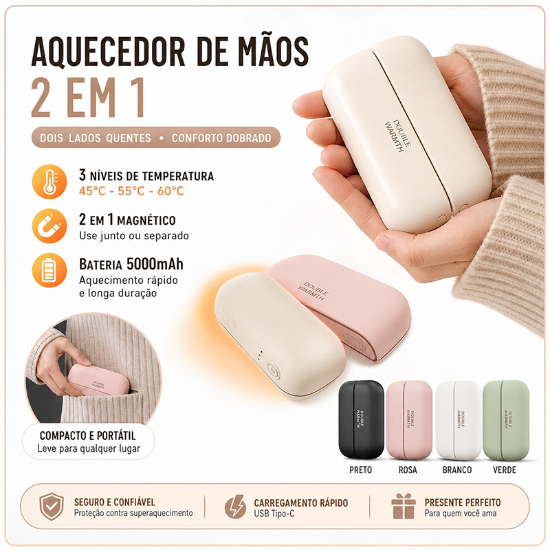 2 em 1 aquecedor de mão elétrico magnético 6000mAh recarregável bolso aquecedor 3-engrenagens ajuste inverno presentes