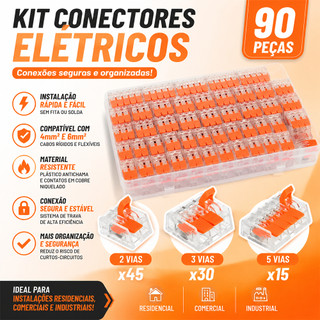 Kit 90 Peças Conector Compacto Elétrico Emenda E Derivação 2, 3 e 5 vias