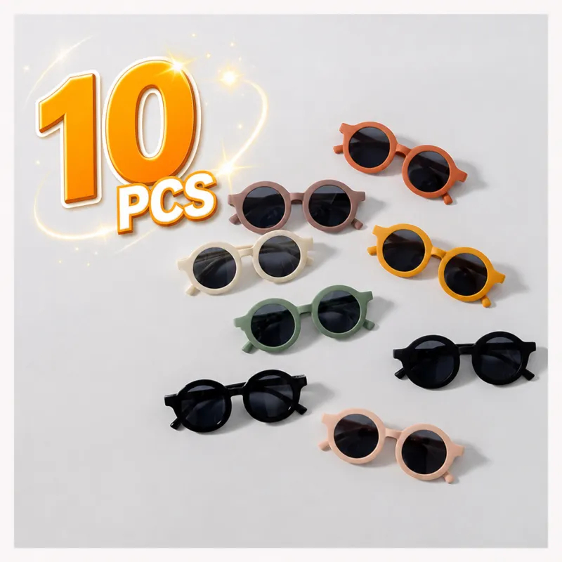 Conjunto De Óculos-5/10 Pcs ins popular Estilo Coreano De Sol Para Bebês Na Moda retro Espelho Redondo Proteção Solar In