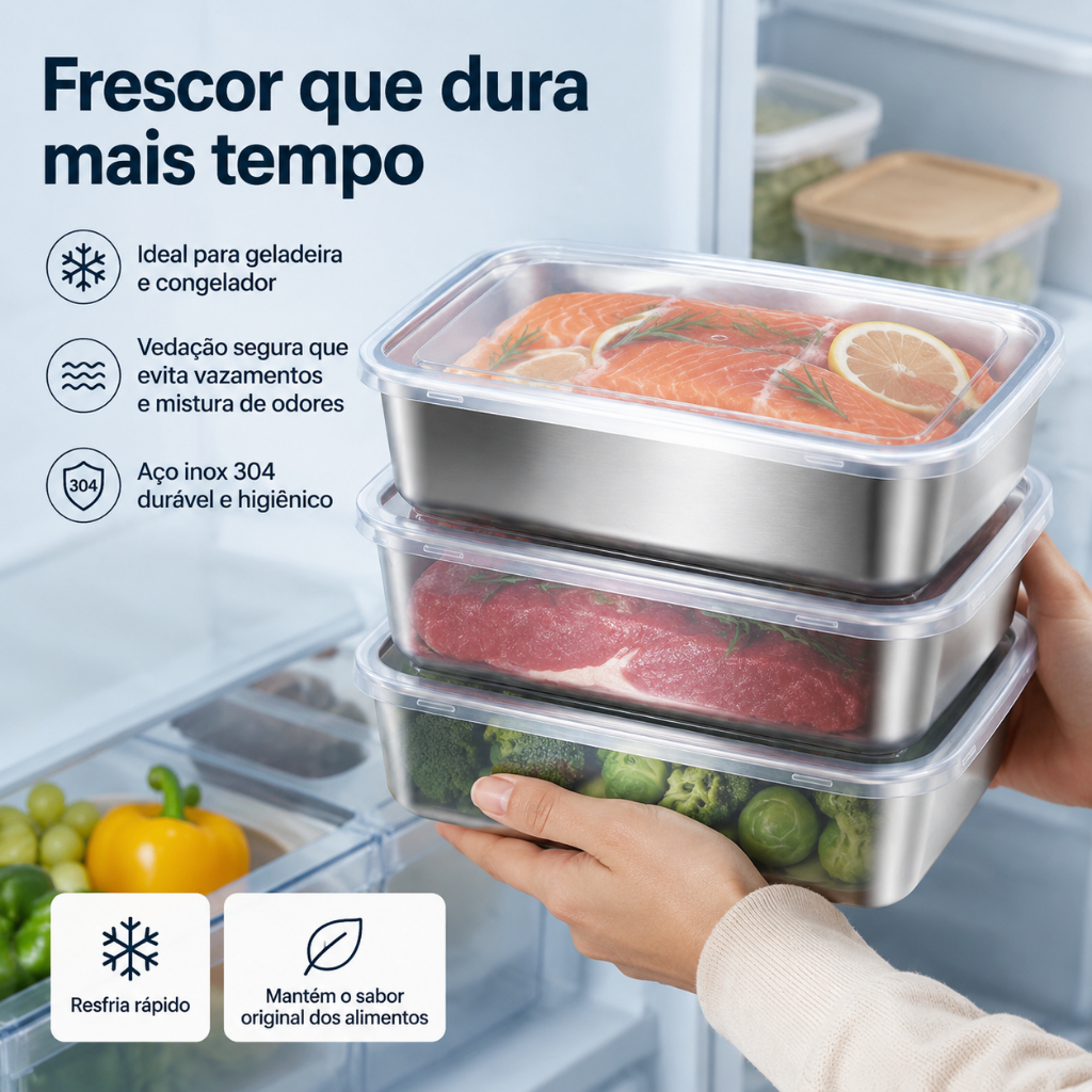 Caixa De Armazenamento De Alimentos De Aço Inoxidável , Recipientes Quadrados 3 Pacotes Com Tampas , Lancheira Bento Dur