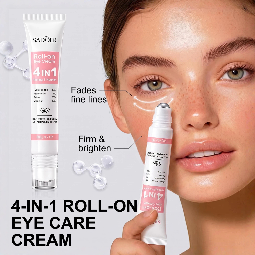 SADOER Creme roll-on 4 em 1 para olhos, anti olheiras e bolsas, firmador hidratante facial