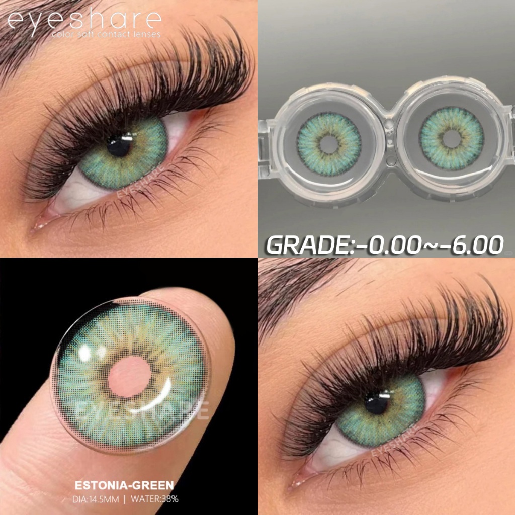 Lentes De Contato Coloridas Verdes Classificadas EYESHARE ESTONIA Potência-0.00-6.00 Graus