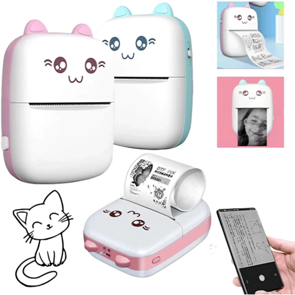 Mini impressora portátil de impressão sem fio de fotos de desenhos animados para Android Ios