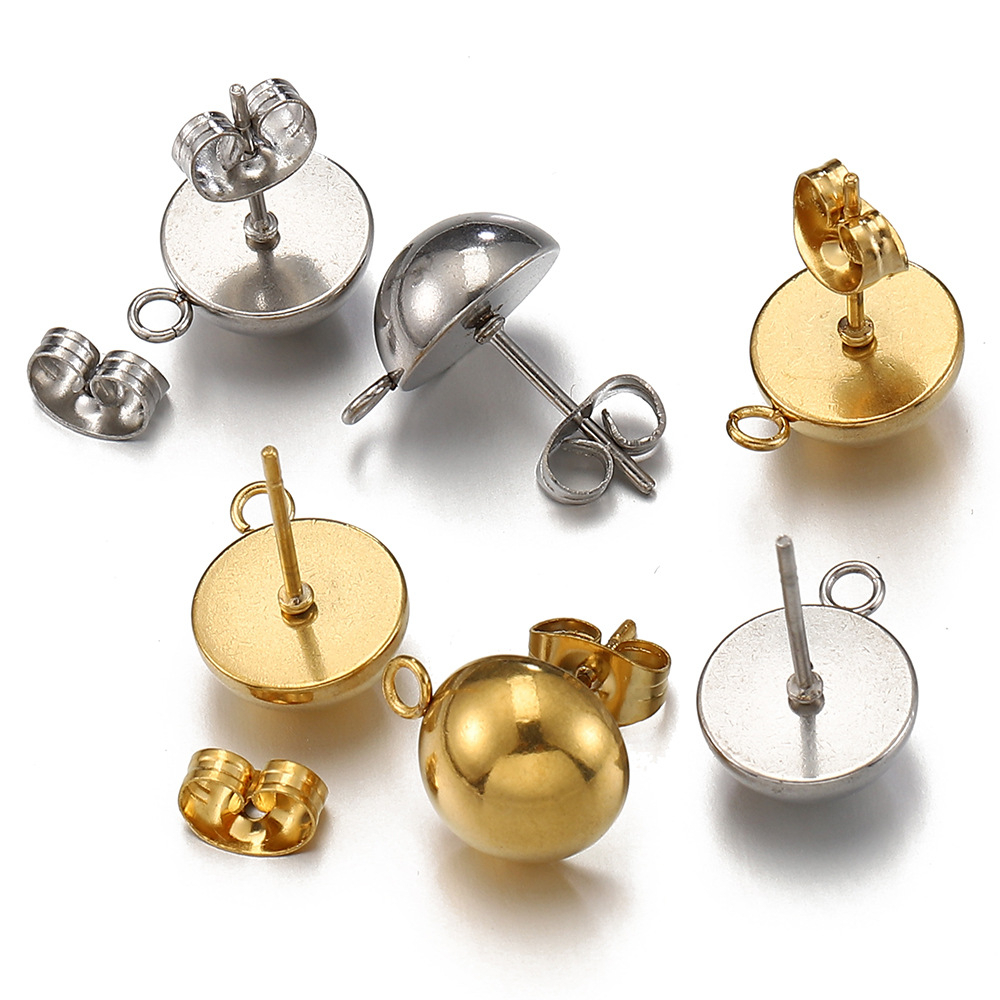 10Pcs 18k Ouro aço inoxidável Brincos - Brinco com tarraxa - Brinco de Pino Aço Inoxidável Antialérgico
