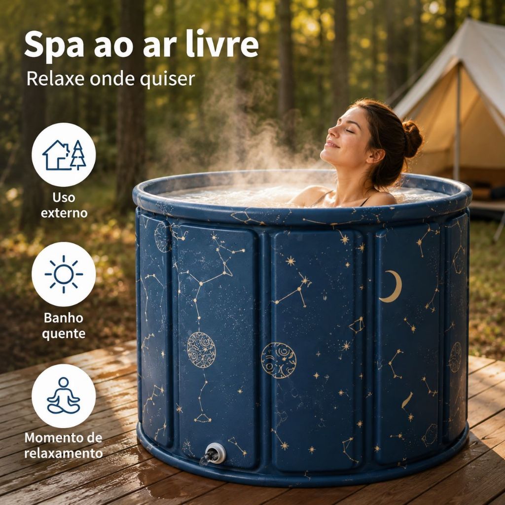 Banheira Dobrável Portátil 70cm 254L, Isolamento Térmico, Drenagem Rápida, para Adultos e Crianças