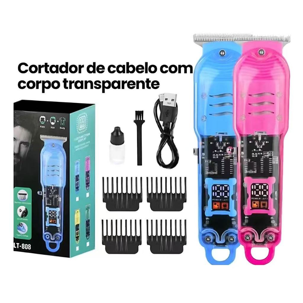 Máquina De Cortar Cabelo Profissional Smart Lcd Barbeador Elétrico Transparente Sem Fio Para Homens