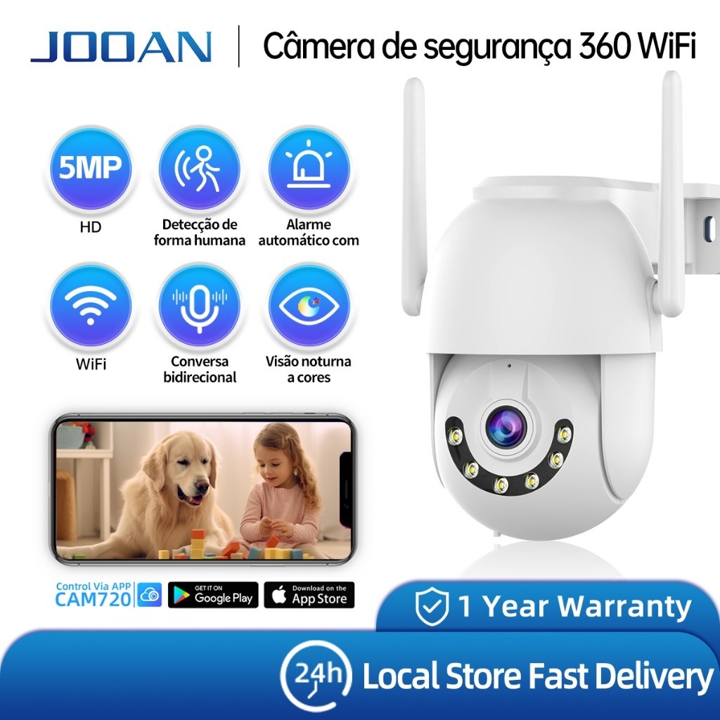Jooan 5MP Câmera wifi de segurança ip wi-fi camera a prova d água With LED light um ano