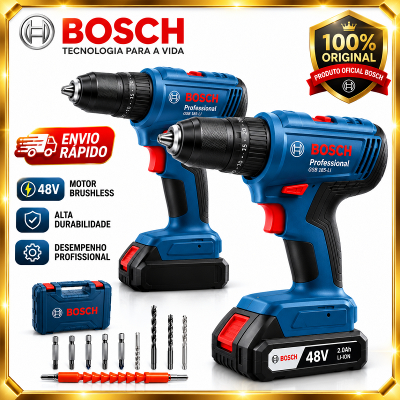 Furadeira Parafusadeira bosch 48V Parafusadeira 2 baterias Furadeira de Impacto bosch Original 100%