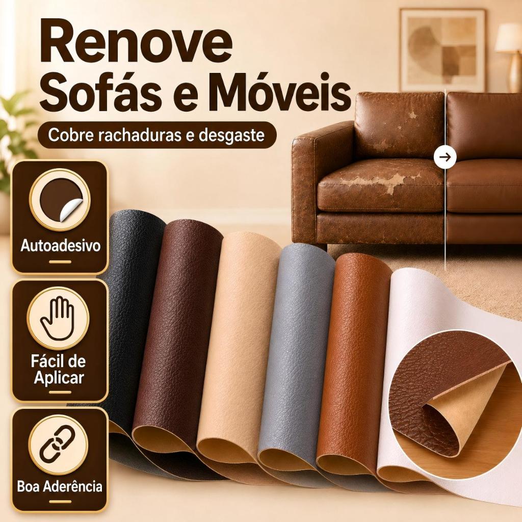 Adesivo Reparador de Couro Autoadesivo Para Sofá Rasgado Banco de Carro Bolsa Poltrona 35x140cm