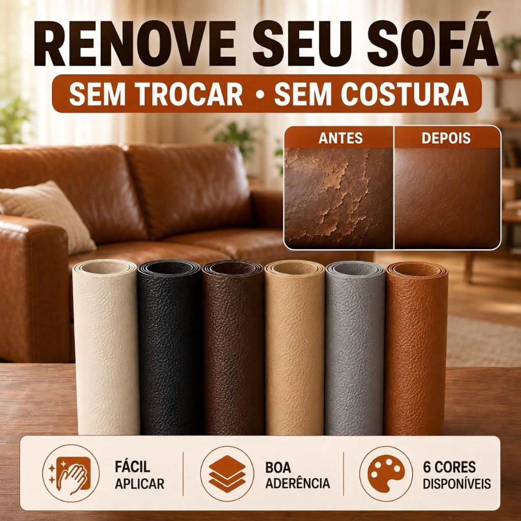 Adesivo Reparador de Couro Para Sofá e Móveis 60x140cm Autoadesivo Reforma Cadeira Poltrona