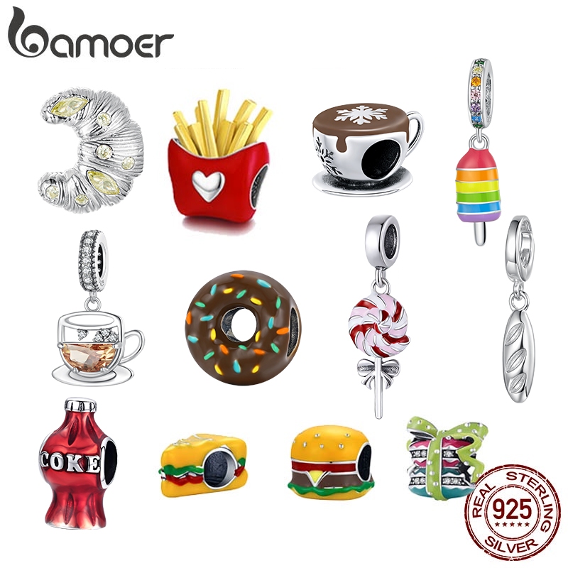Bamoer Charmosa 925 Prata Série Lanches De Sobremesa Para Colar Pulseira DIY