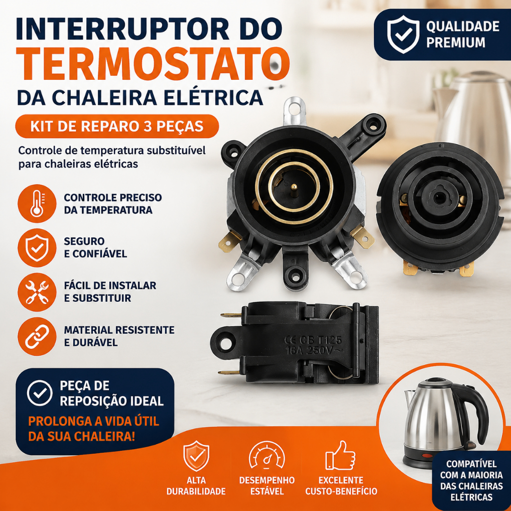 Interruptor Termostato Para Chaleira Elétrica 3 Peças, Kit Reparo Controle De Temperatura, Peça De Reposição Universal