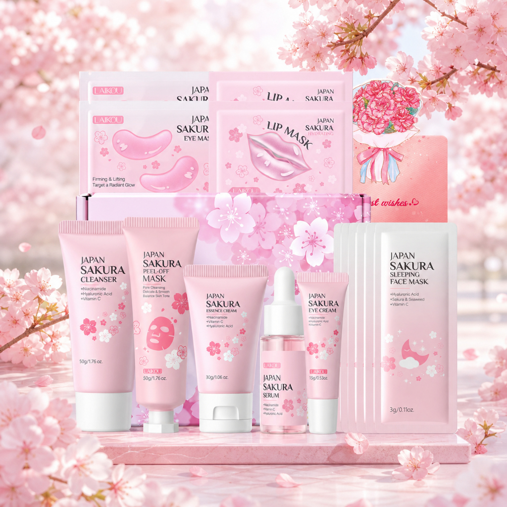 LAIKOU Japão Sakura Blooming Radiance : Kit Multifuncional De Cuidados Com A Pele , Beatuy Para Presente Feminino Menina