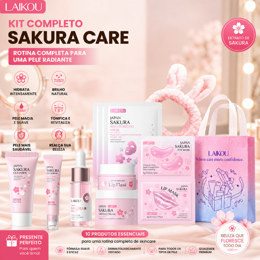 LAIKOU Sakura 12 Etapas – Conjunto de Cuidados com a Pele, Ilumina e Suaviza Lin