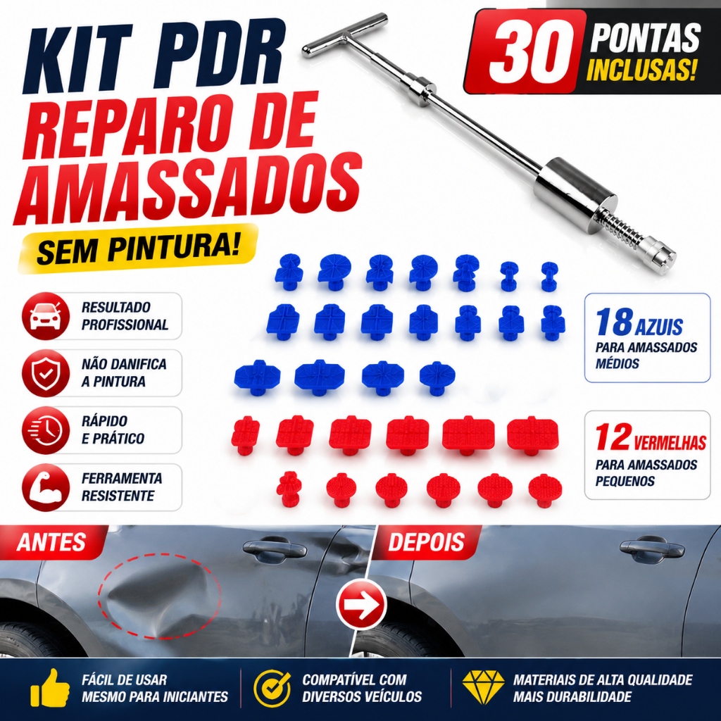 Kit de Repuxadeira p/ Amassados de Carro | 30 Ventosas Inclusas | Remove Amassados sem Pintura