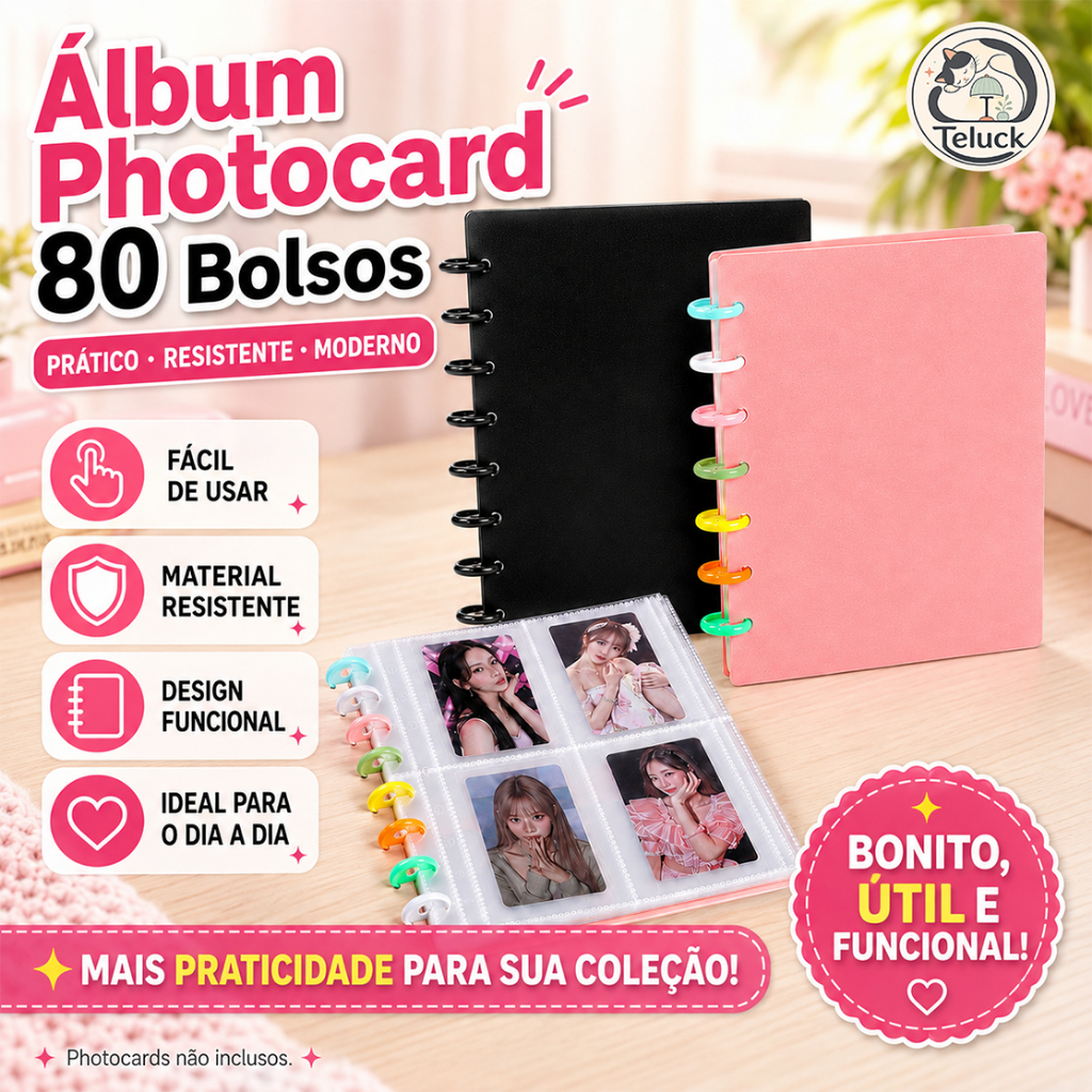 Álbum Porta Photocard Kpop 80 Bolsos 20 Páginas 3 Polegadas Fichário Removível