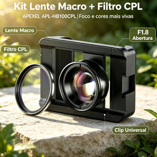 APEXEL Mobile Phone 100mm Macro Lens 10X + CPL Filter Kit com Clip Universal para Telefone e Caixa de 1 Came-1106