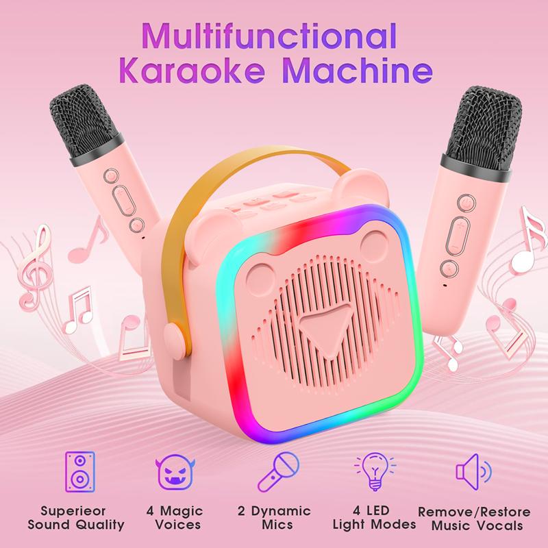 Portátil Bluetooth Alto-Falante Karaokê Microfone Conjunto KTV Som Estéreo Mini Sem Fio Com Luzes Presente De Festa