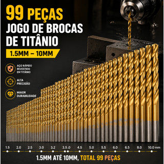 Jogo Completo com 99 Brocas 1,5 a 10 mm Aço Rápido