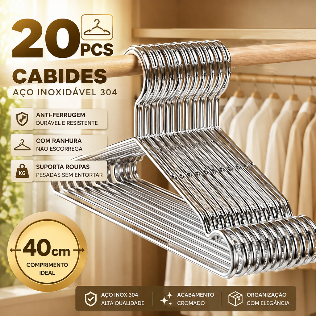 Conjunto de 10/20 peças de cabide de aço inoxidável adulto conjunto de aço cromado