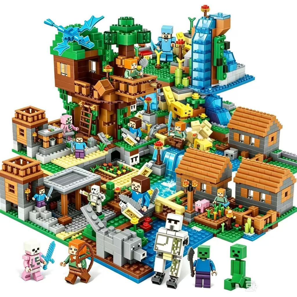 1800 blocos compatíveis com o mundo de pixels LEGO, adequados para vários cenários, vila do Steve, brinquedo para menino