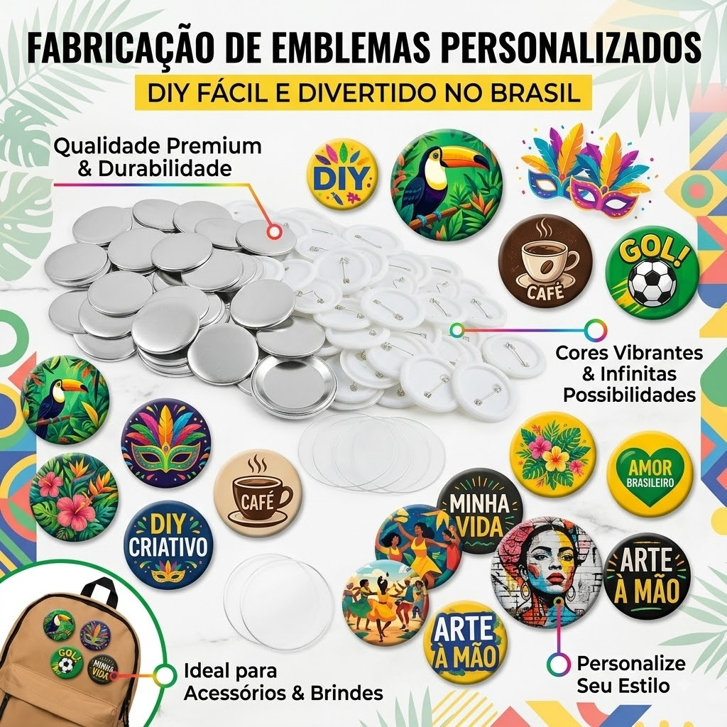 32mm/44mm/58mm Bottons Brancos 100 Kit Para Crachá Deslizante Máquina De Button